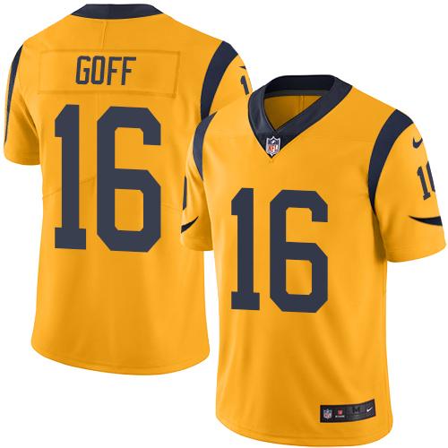 Nike Rams #16 Jared Goff Gold Men's Stitched NFL Limited Rush Jersey